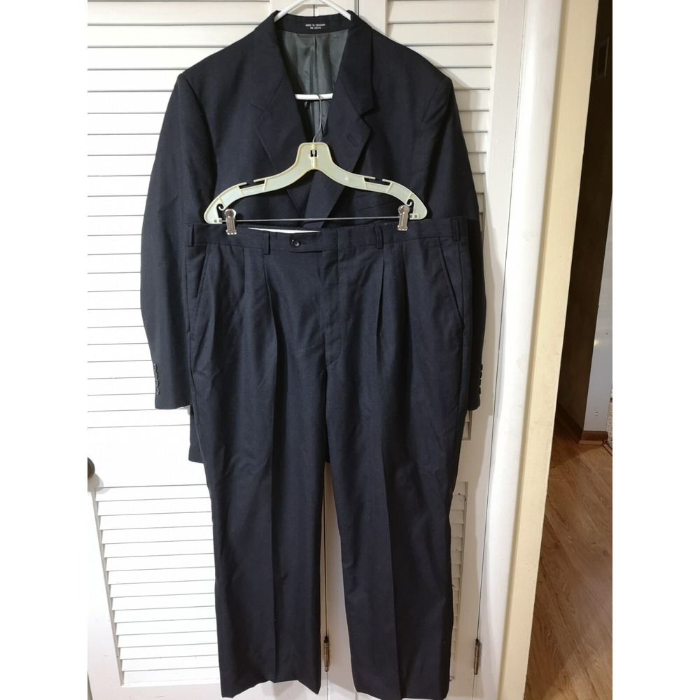 Coburne Swuare Navy Blue Stripes 100% Wool Vented Mens Suit Size 48 L 43W X 28.5